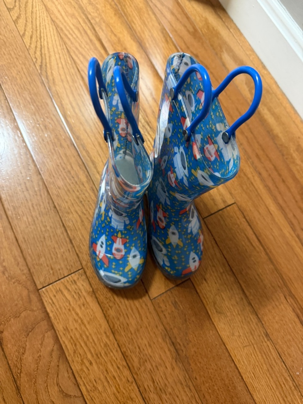 Kids Blue Rocket Rain Boots with Handles - Picture 3 of 4